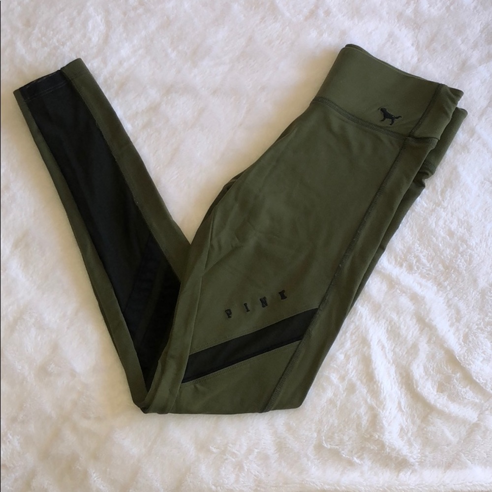 PINK Victoria’s Secret Army Green Mesh Leggings